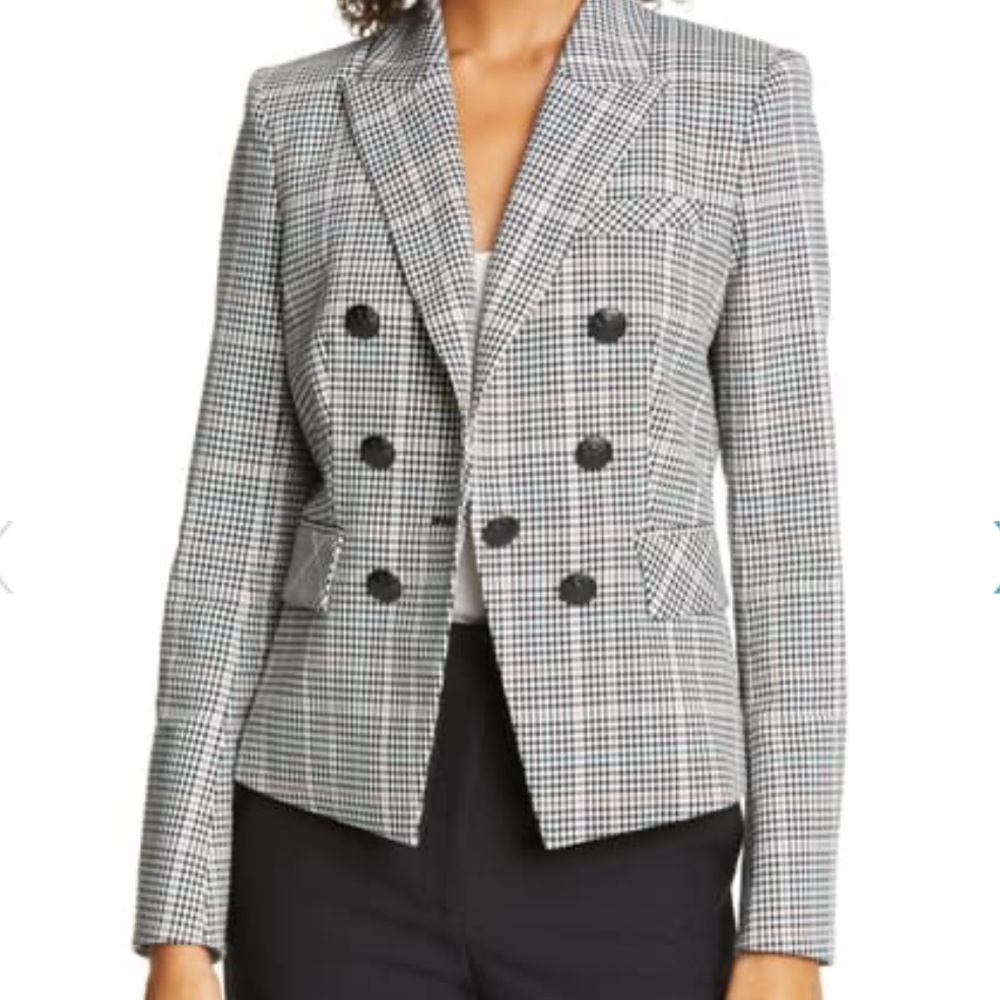 Veronica Beard Black and White Glen Plaid Double-Breasted Blazer